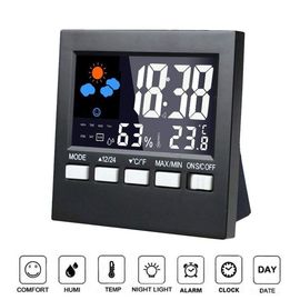 الصين عرض عرض 12/24 ساعة في الداخل ساعة الطقس الرقمية LCD مع الضوء الخلفي المزود