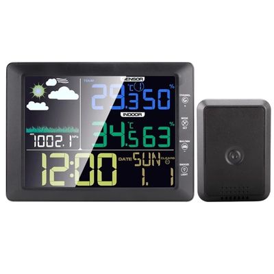 الصين TS-8210 الشاشة الملونة اللاسلكية محطة الطقس الساعة درجة الحرارة الداخلية الخارجية مقياس الرطوبة التنبؤ التحكم في الصوت المزود