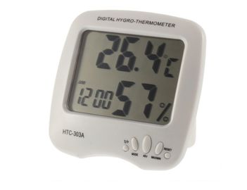 HTC-303A -50°C - 70°C 10%~99%RH Smart LCD الكبير الرقمي Hygro Thermometer مقياس الرطوبة مع ساعة الإنذار المزود