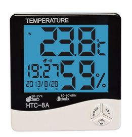 ساعة HTC-8A LCD معدل درجة الحرارة والرطوبة المزود