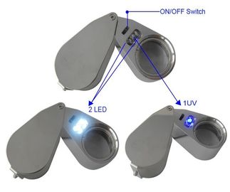 NO. 9890 المعدنية المصغرة 40X 25mm مكبر LED مكبر الزجاج لوف المزود