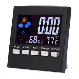 مقياس الحرارة الرقمي مقياس الحرارة الرطوبة ساعة الرطوبة LCD ملونة جهاز إنذار وظيفة غفوة تقويم محطة الطقس المزود