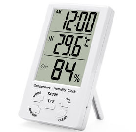 TA308 مقياس رطوبة درجة الحرارة الرقمي LCD مع ساعة مقياس درجة الحرارة المنزلية المزود