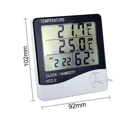 HTC-2 LCD الحرارة الرقمية الحرارة الحرارة الحرارة المحطة الجوية الحرارة اللاسلكية المختبر الرطوبة الداخلية الخارجية ساعة المسبار المزود