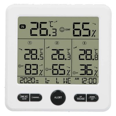 TS-6210 3 في 1 الحرارة الداخلية اللاسلكية للخارج لمحطة الطقس الحرارة الطقسية الرقمية مع تقويم الساعة المزود