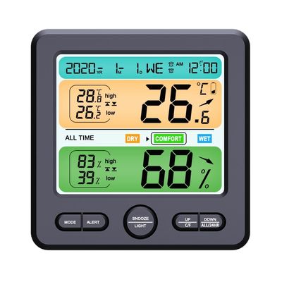 TS-6211 شاشة LCD على الحائط مكتب داخلي دقة عالية درجة الحرارة والرطوبة مقياس الهاتف المنزلي الإنذار الإلكتروني المزود