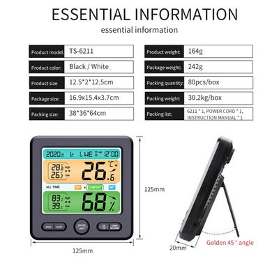 TS-6211 شاشة LCD على الحائط مكتب داخلي دقة عالية درجة الحرارة والرطوبة مقياس الهاتف المنزلي الإنذار الإلكتروني المزود