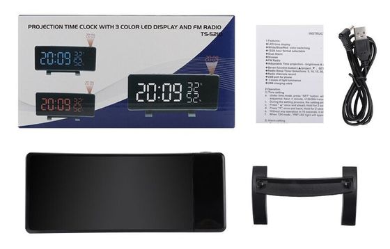 TS-5210 ساعات الإنذار الرقمية USB الساعة الإلكترونية الإسقاطية FM راديو حرارة للمنزل غرفة نوم ديكور الطاولة المزود
