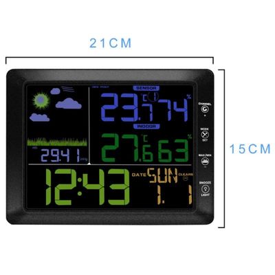 TS-8210 الشاشة الملونة اللاسلكية محطة الطقس الساعة درجة الحرارة الداخلية الخارجية مقياس الرطوبة التنبؤ التحكم في الصوت المزود
