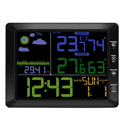 TS-8210 الشاشة الملونة اللاسلكية محطة الطقس الساعة درجة الحرارة الداخلية الخارجية مقياس الرطوبة التنبؤ التحكم في الصوت المزود