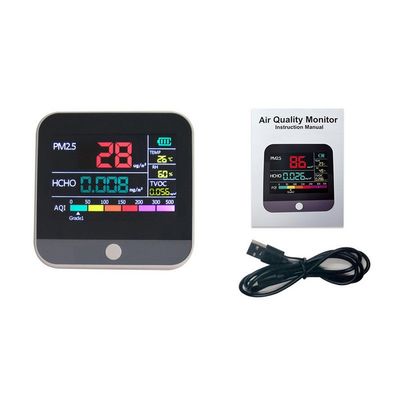 DM306 في 1 كشف تحليل جودة الهواء شاشة LCD عرض درجة الحرارة الرطوبة PM2.5 / HCHO / TVOC مقياس جودة الهواء المزود