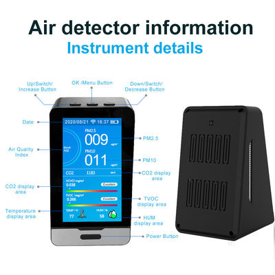 كاشف غاز DM73B WIFI CO2 HCHO TOVC 4.3 بوصة شاشة LED مراقبة جودة الهواء PM2.5 / 5 / 10 درجة حرارة كاشف الرطوبة المزود