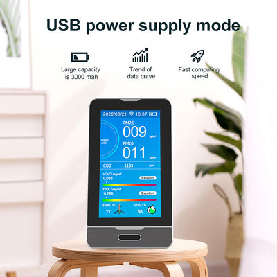 كاشف غاز DM73B WIFI CO2 HCHO TOVC 4.3 بوصة شاشة LED مراقبة جودة الهواء PM2.5 / 5 / 10 درجة حرارة كاشف الرطوبة المزود