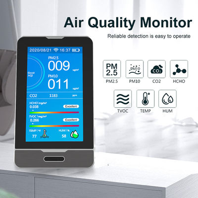 كاشف غاز DM73B WIFI CO2 HCHO TOVC 4.3 بوصة شاشة LED مراقبة جودة الهواء PM2.5 / 5 / 10 درجة حرارة كاشف الرطوبة المزود