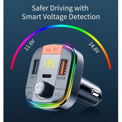 T832 جهاز إرسال FM أضواء LED الملونة مشغل Mp3 للسيارة PD/QC3.0 شاحن سريع للسيارة المزود