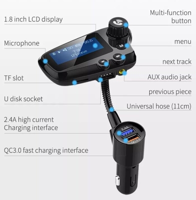 T91 السيارة اللاسلكية MP3 مشغل الموسيقى شاشة LCD السيارة اليدين الحرة الهاتف إف إم جهاز إرسال QC3.0 شحن سريع المزود