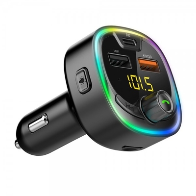 BT08D سيارة إف إم جهاز إرسال سيارة MP3 مشغل LED ضوء ملون متعددة الوظائف 3-الموانئ شاحن السيارة شحن سريع PD المزود