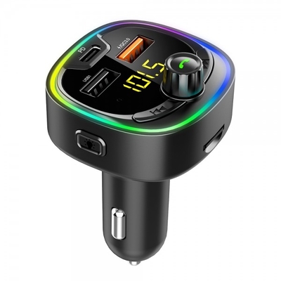 BT08D سيارة إف إم جهاز إرسال سيارة MP3 مشغل LED ضوء ملون متعددة الوظائف 3-الموانئ شاحن السيارة شحن سريع PD المزود